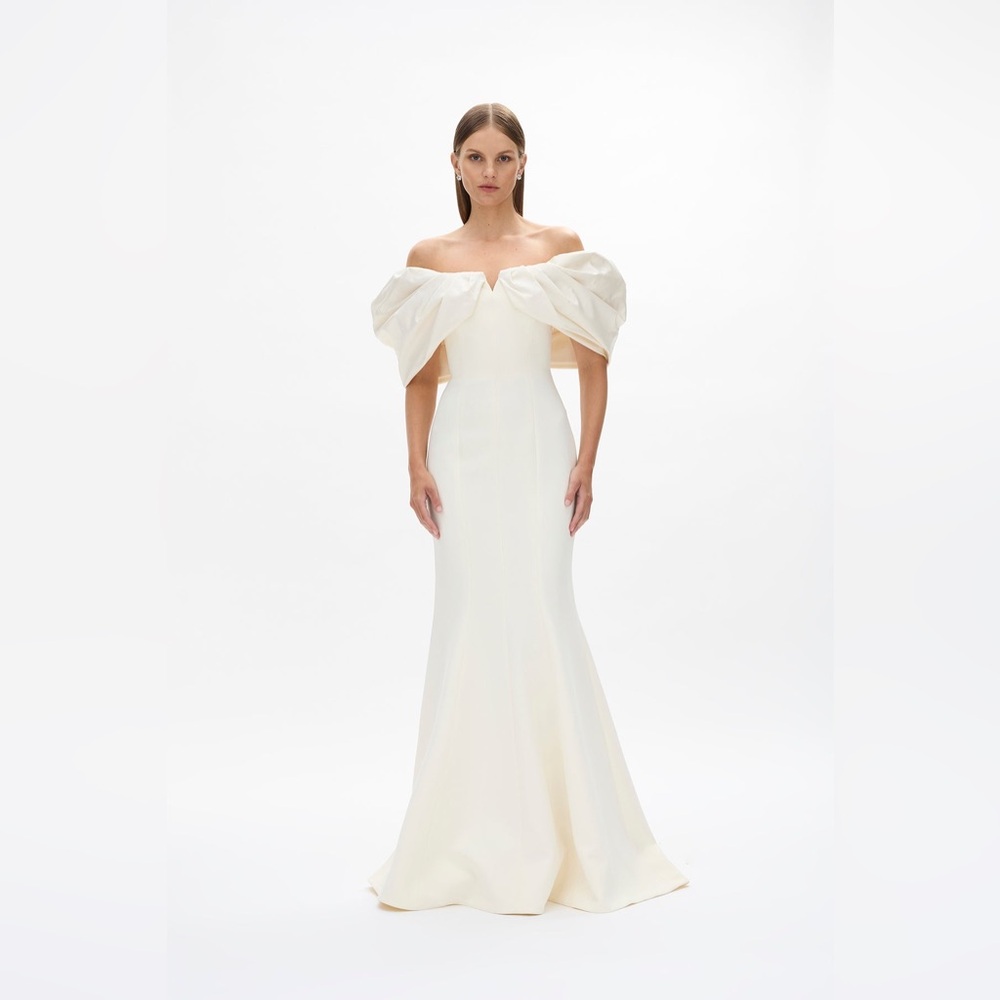 Rachel Gilbert Viola Bridal Gown Wool & Silk Bardot Mermaid Gown AU0/US2 NWT